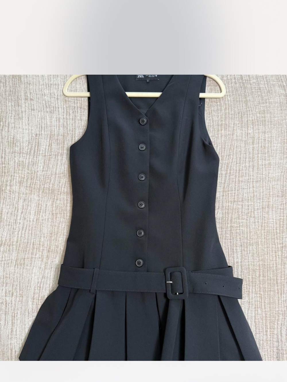 Zara Black Sleeveless Button-Front Belted Midi Dress